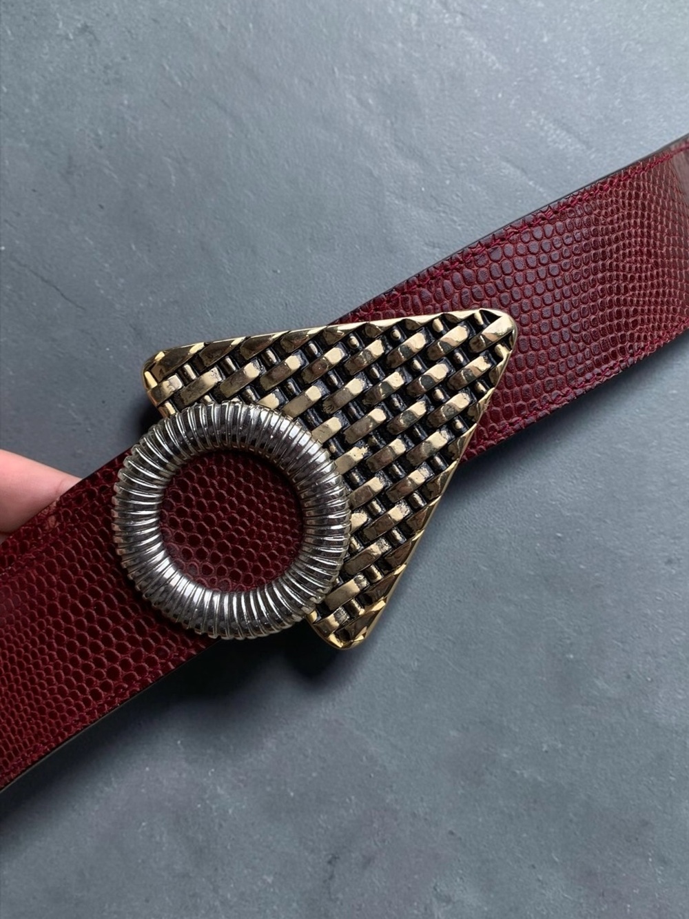 Vtg Emporio Armani Mixed Metal Basketweave Statement Belt Lizard Embossed Italy